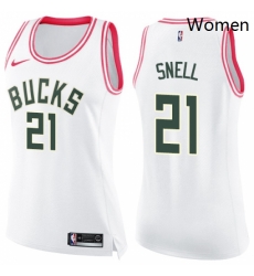 Womens Nike Milwaukee Bucks 21 Tony Snell Swingman WhitePink Fashion NBA Jersey 