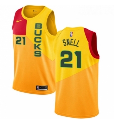 Womens Nike Milwaukee Bucks 21 Tony Snell Swingman Yellow NBA Jersey City Edition 