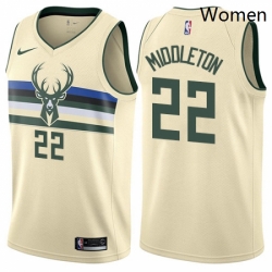 Womens Nike Milwaukee Bucks 22 Khris Middleton Swingman Cream NBA Jersey City Edition 