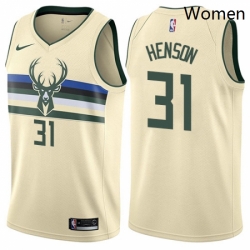 Womens Nike Milwaukee Bucks 31 John Henson Swingman Cream NBA Jersey City Edition 