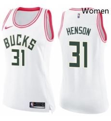 Womens Nike Milwaukee Bucks 31 John Henson Swingman WhitePink Fashion NBA Jersey 