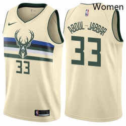 Womens Nike Milwaukee Bucks 33 Kareem Abdul Jabbar Swingman Cream NBA Jersey City Edition 
