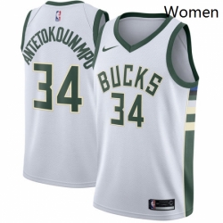 Womens Nike Milwaukee Bucks 34 Giannis Antetokounmpo Authentic White Home NBA Jersey Association Edition