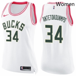 Womens Nike Milwaukee Bucks 34 Giannis Antetokounmpo Swingman WhitePink Fashion NBA Jersey