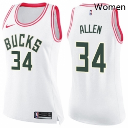 Womens Nike Milwaukee Bucks 34 Ray Allen Swingman WhitePink Fashion NBA Jersey