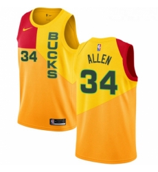 Womens Nike Milwaukee Bucks 34 Ray Allen Swingman Yellow NBA Jersey City Edition