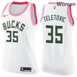 Womens Nike Milwaukee Bucks 35 Mirza Teletovic Swingman WhitePink Fashion NBA Jersey