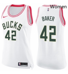 Womens Nike Milwaukee Bucks 42 Vin Baker Swingman WhitePink Fashion NBA Jersey
