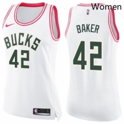 Womens Nike Milwaukee Bucks 42 Vin Baker Swingman WhitePink Fashion NBA Jersey