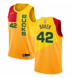 Womens Nike Milwaukee Bucks 42 Vin Baker Swingman Yellow NBA Jersey City Edition