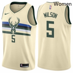 Womens Nike Milwaukee Bucks 5 D J Wilson Swingman Cream NBA Jersey City Edition 