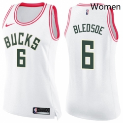 Womens Nike Milwaukee Bucks 6 Eric Bledsoe Swingman WhitePink Fashion NBA Jersey 