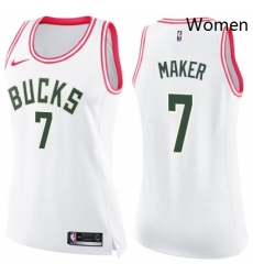 Womens Nike Milwaukee Bucks 7 Thon Maker Swingman WhitePink Fashion NBA Jersey 