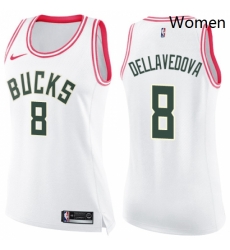 Womens Nike Milwaukee Bucks 8 Matthew Dellavedova Swingman WhitePink Fashion NBA Jersey 