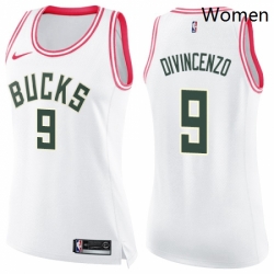 Womens Nike Milwaukee Bucks 9 Donte DiVincenzo Swingman White Pink Fashion NBA Jersey 