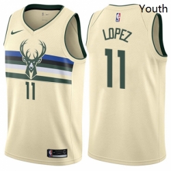 Youth Nike Milwaukee Bucks 11 Brook Lopez Swingman Cream NBA Jersey City Edition 