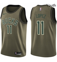 Youth Nike Milwaukee Bucks 11 Brook Lopez Swingman Green Salute to Service NBA Jersey 