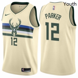 Youth Nike Milwaukee Bucks 12 Jabari Parker Swingman Cream NBA Jersey City Edition