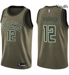 Youth Nike Milwaukee Bucks 12 Jabari Parker Swingman Green Salute to Service NBA Jersey