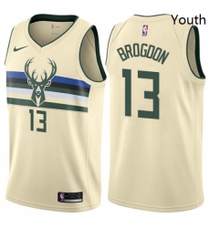 Youth Nike Milwaukee Bucks 13 Malcolm Brogdon Swingman Cream NBA Jersey City Edition 