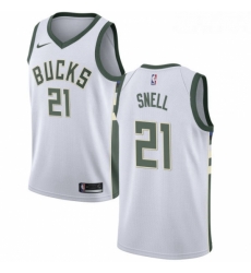 Youth Nike Milwaukee Bucks 21 Tony Snell Authentic White Home NBA Jersey Association Edition 