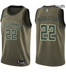 Youth Nike Milwaukee Bucks 22 Khris Middleton Swingman Green Salute to Service NBA Jersey 