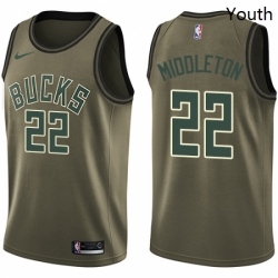 Youth Nike Milwaukee Bucks 22 Khris Middleton Swingman Green Salute to Service NBA Jersey 