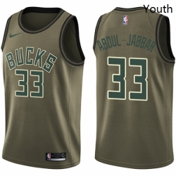 Youth Nike Milwaukee Bucks 33 Kareem Abdul Jabbar Swingman Green Salute to Service NBA Jersey 