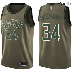 Youth Nike Milwaukee Bucks 34 Giannis Antetokounmpo Swingman Green Salute to Service NBA Jersey