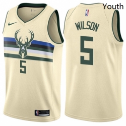 Youth Nike Milwaukee Bucks 5 D J Wilson Swingman Cream NBA Jersey City Edition 