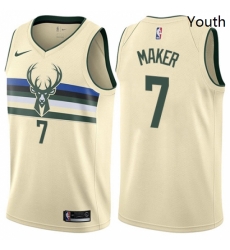 Youth Nike Milwaukee Bucks 7 Thon Maker Swingman Cream NBA Jersey City Edition 