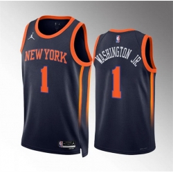 Men New Yok Knicks 1 Duane Washington Jr Navy Statement Edition Stitched Basketball Jersey