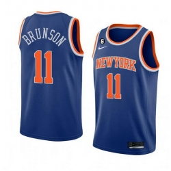 Men New Yok Knicks 11 Jalen Brunson Blue With NO 6 Patch Stitched Basketball Jersey