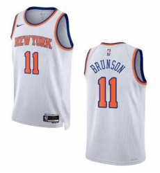 Men New Yok Knicks 11 Jalen Brunson White Stitched Basketball Jersey