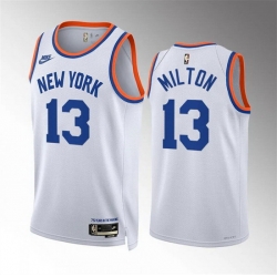 Men New Yok Knicks 13 Shake Milton White 2021 22 City Edition Stitched Basketball Jersey