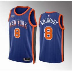 Men New Yok Knicks 8 OG Anunoby Blue 2023 24 City Edition Stitched Basketball Jersey