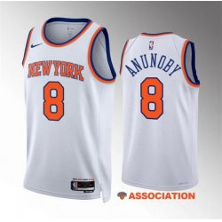 Men New Yok Knicks 8 OG Anunoby White Association Edition Stitched Basketball Jersey