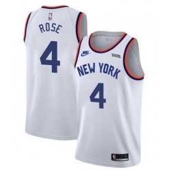 Men New Yok New York Knicks #4 Derrick Rose 2021 2022 White City Edition Stitched Jersey