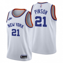 Men New York Knicks 21 Theo Pinson Men Nike Releases Classic Edition NBA 75th Anniversary Jersey White