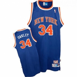 Mens Mitchell and Ness New York Knicks 34 Charles Oakley Authentic Royal Blue Throwback NBA Jersey