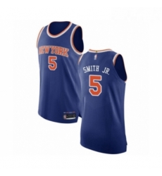 Mens New York Knicks 5 Dennis Smith Jr Authentic Royal Blue Basketball Jersey Icon Edition 
