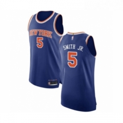 Mens New York Knicks 5 Dennis Smith Jr Authentic Royal Blue Basketball Jersey Icon Edition 