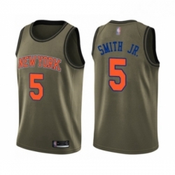 Mens New York Knicks 5 Dennis Smith Jr Swingman Green Salute to Service Basketball Jersey 