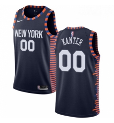 Mens Nike New York Knicks 00 Enes Kanter Swingman Navy Blue NBA Jersey 2018 19 City Edition 
