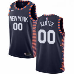 Mens Nike New York Knicks 00 Enes Kanter Swingman Navy Blue NBA Jersey 2018 19 City Edition 