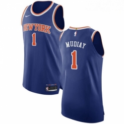 Mens Nike New York Knicks 1 Emmanuel Mudiay Authentic Royal Blue NBA Jersey Icon Edition 