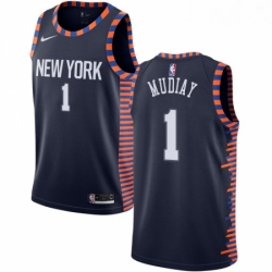 Mens Nike New York Knicks 1 Emmanuel Mudiay Swingman Navy Blue NBA Jersey 2018 19 City Edition 