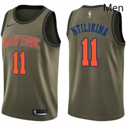 Mens Nike New York Knicks 11 Frank Ntilikina Swingman Green Salute to Service NBA Jersey 