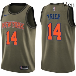 Mens Nike New York Knicks 14 Allonzo Trier Swingman Green Salute to Service NBA Jersey 