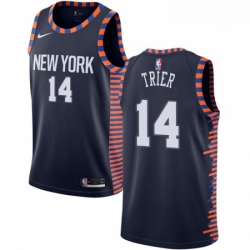 Mens Nike New York Knicks 14 Allonzo Trier Swingman Navy Blue NBA Jersey 2018 19 City Edition 
